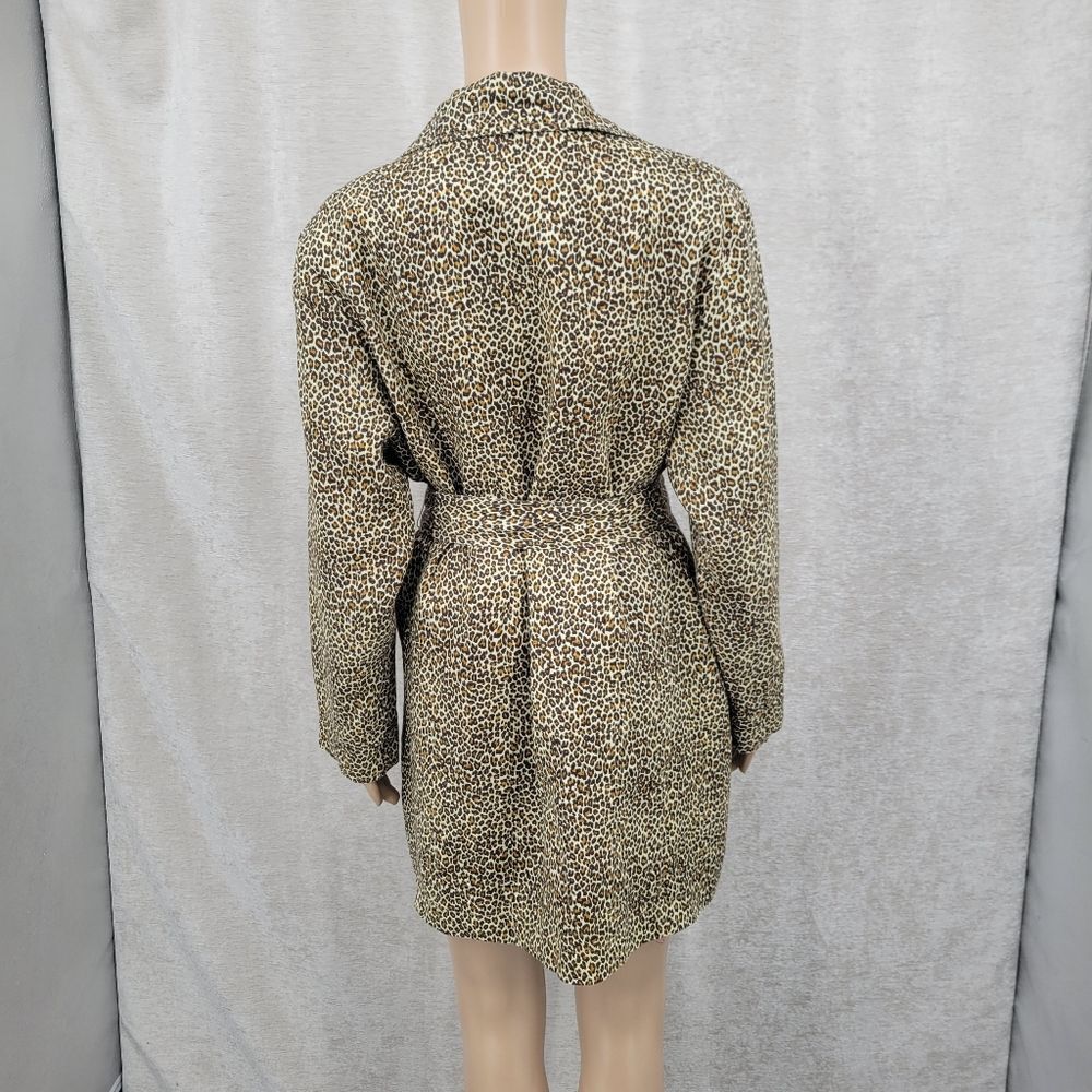 Tasha Polizzi Trench Coat Vintage Linen Leopard Print Double Breasted - Picture 6 of 13